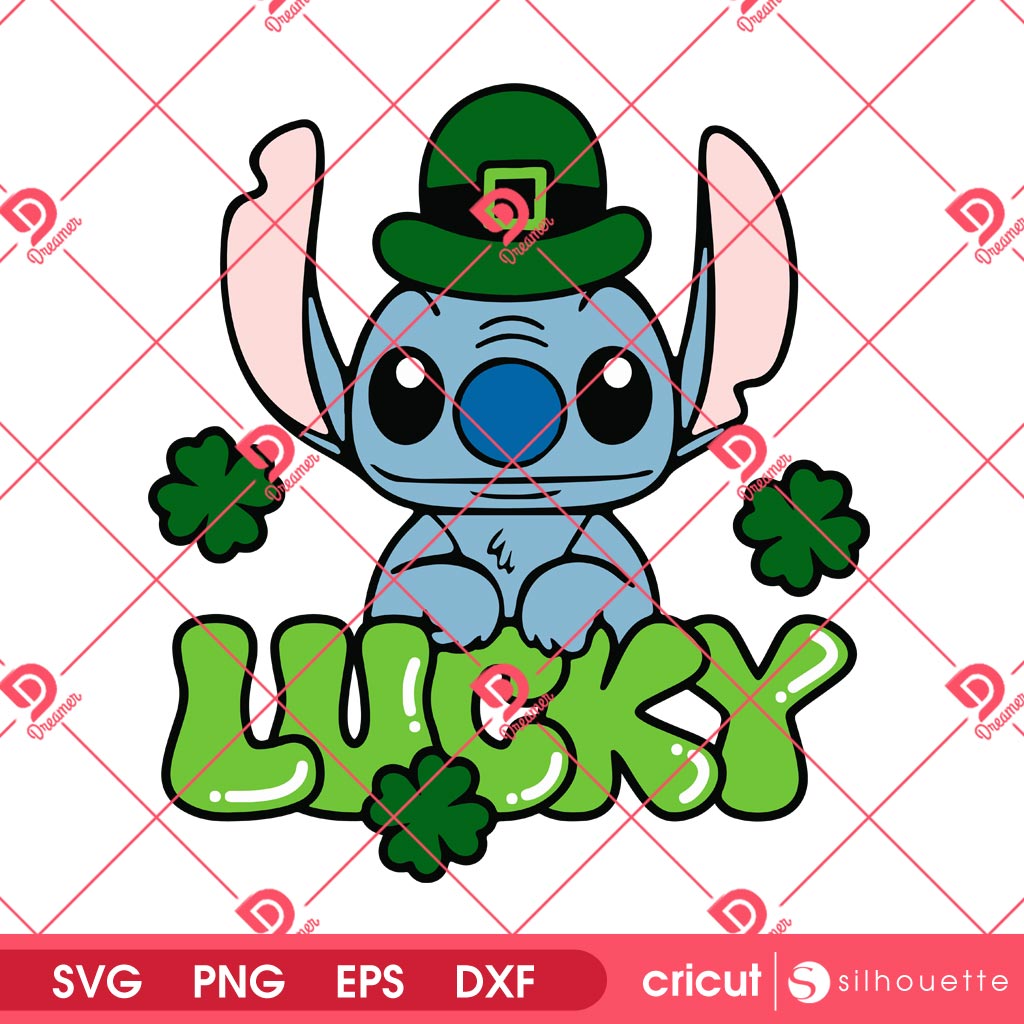 Stitch Lucky St Patricks Day SVG PNG, Lucky Shamrock Disney Stitch PNG SVG