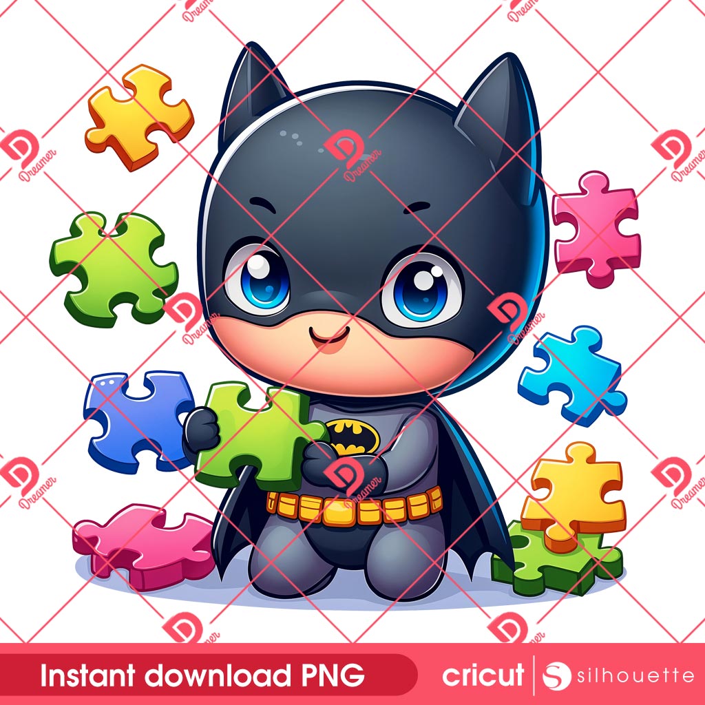 Superhero Batman Autism Puzzle Peace PNG, Autism Awareness Cute Superhero PNG