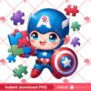 Superhero Captain America Autism Puzzle Peace PNG, Autism Awareness Cute Superhero PNG