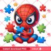 Superhero Spiderman Autism Puzzle Peace PNG, Autism Awareness Cute Superhero Spiderman PNG