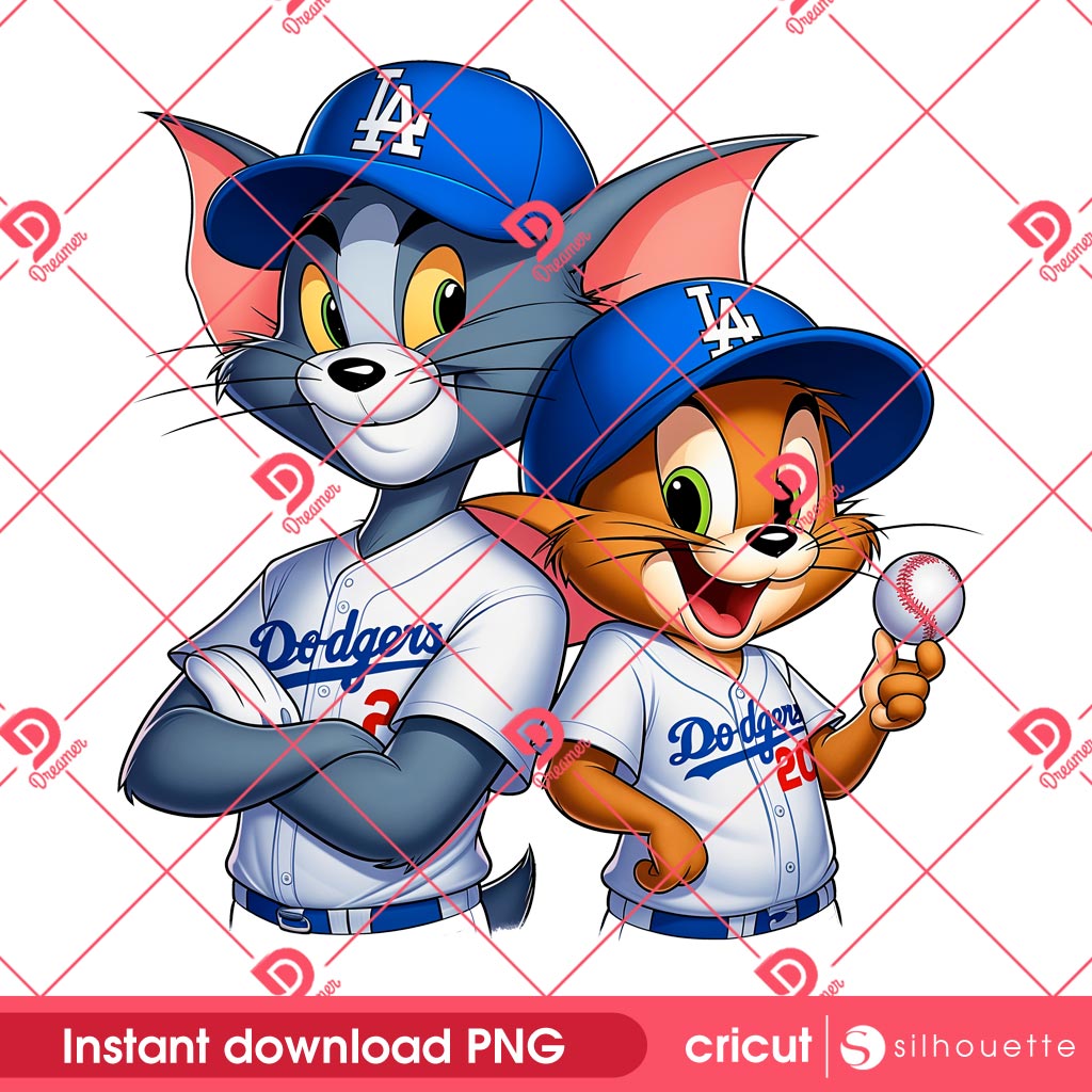 Tom And Jerry LA Dodgers Baseball PNG, Los Angeles Dodgers Cartoon Characters PNG