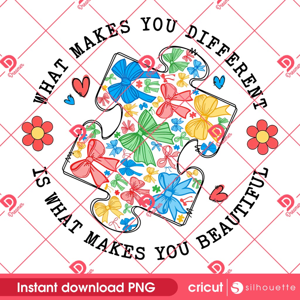 What Makes You Different PNG, Retro Autism Awareness Coquette Bow PNG, Autism Mama PNG