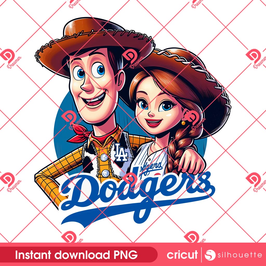 Woody And Jessie LA Dodgers PNG, Toy Story Characters Los Angeles Dodgers Baseball PNG