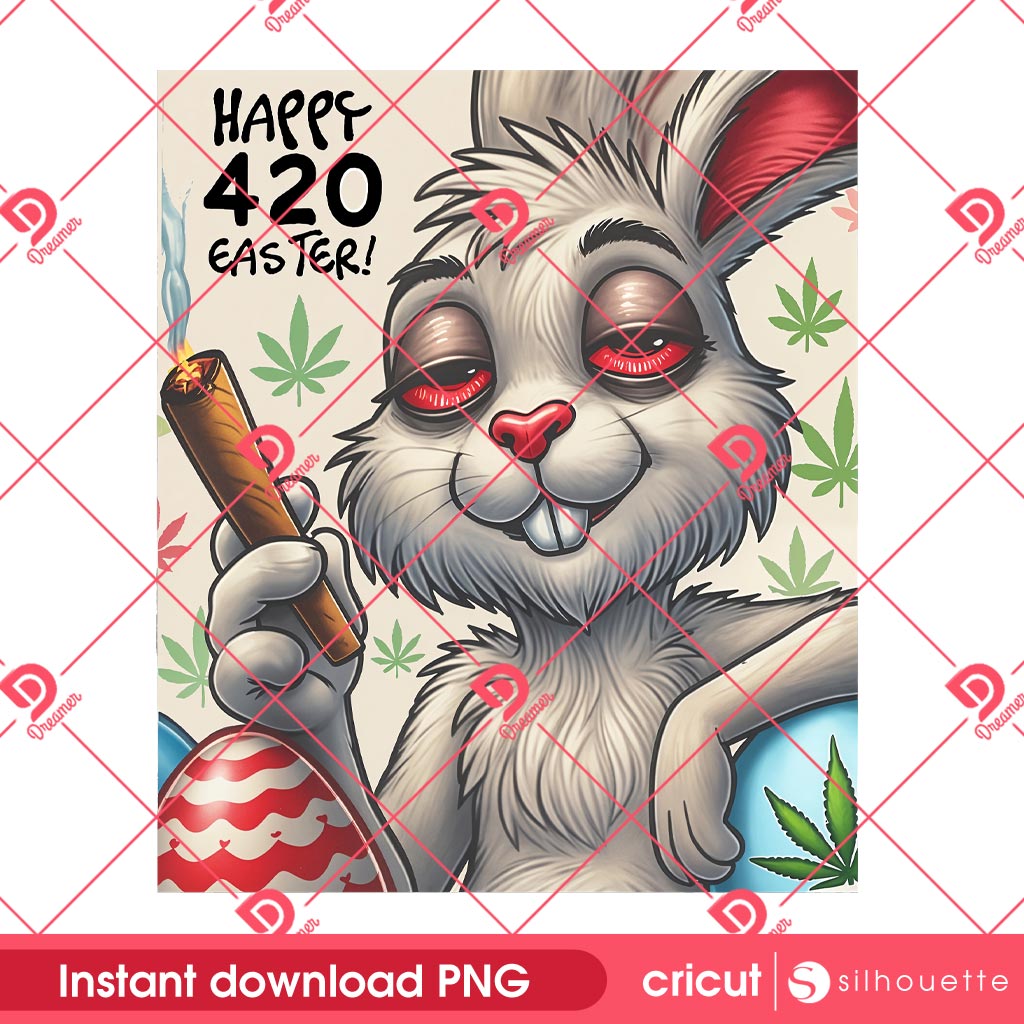420 Easter Bunny PNG, Funny Weed Smoking Rabbit Cannabis 420 PNG