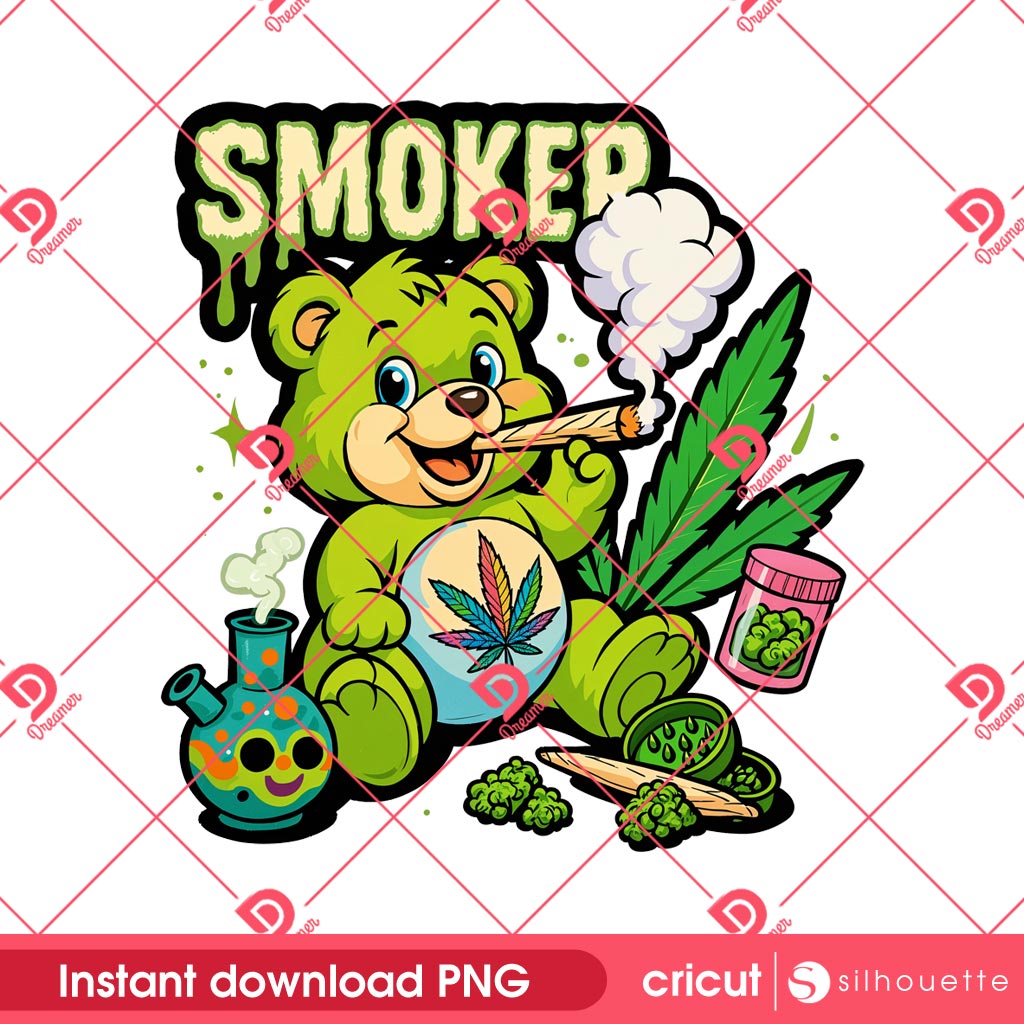 420 Smoker Care Bear PNG, Funny Cannabis Weed Bear PNG Design, Stoner Cartoon Bear 420 Smoking PNG