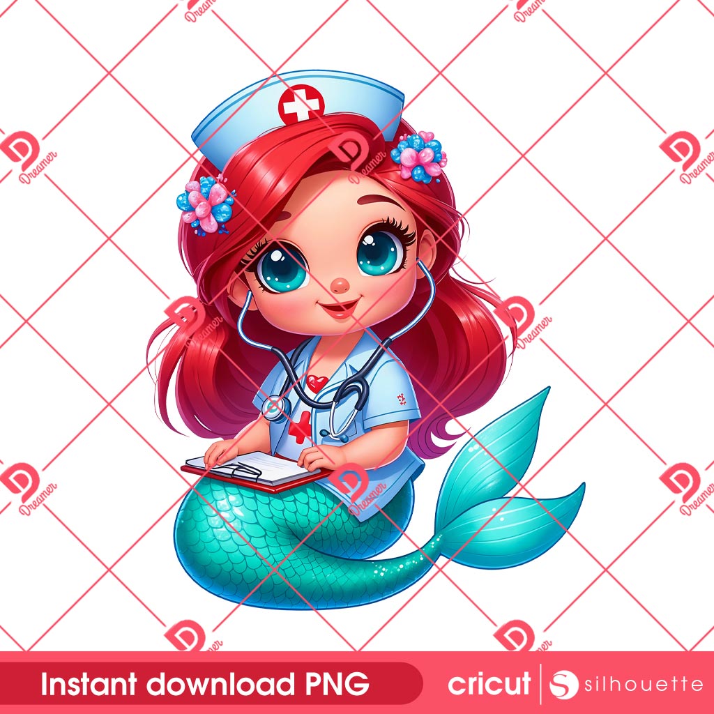 Ariel Mermaid Nurse PNG, Disney Princess Nurse Ariel PNG, Disney Character In Hospital PNG