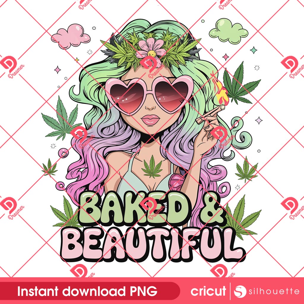 Baked And Beautiful Cannabis 420 PNG, Stoner Girl PNG, Weed Smoking Girl PNG