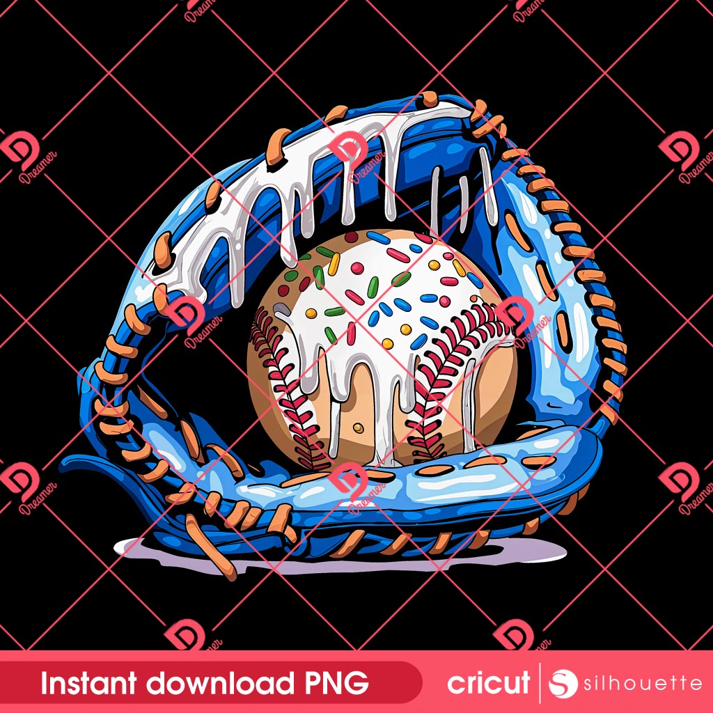 Baseball Drip Ice Cream Design PNG, Sprinkles Baseball Glove PNG Design