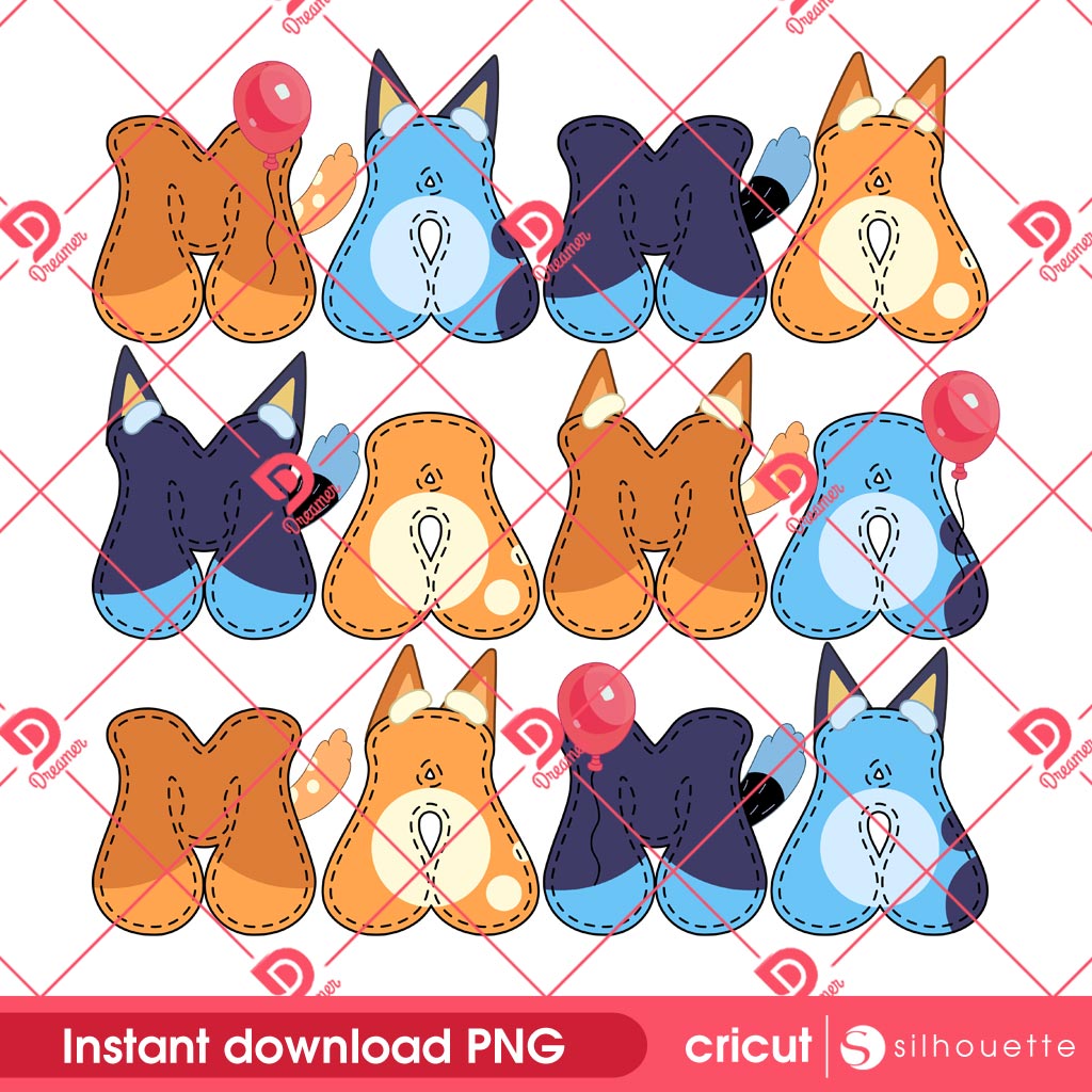 Bluey Mama PNG, Happy Mothers Day Bluey Bingo Cartoon PNG
