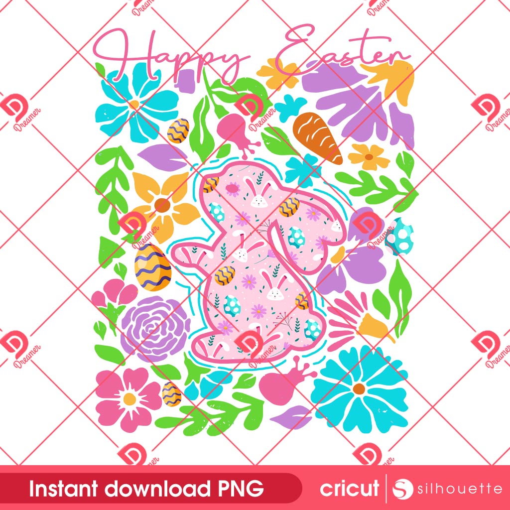 Boho Floral Easter PNG, Bunny Easter Flower PNG