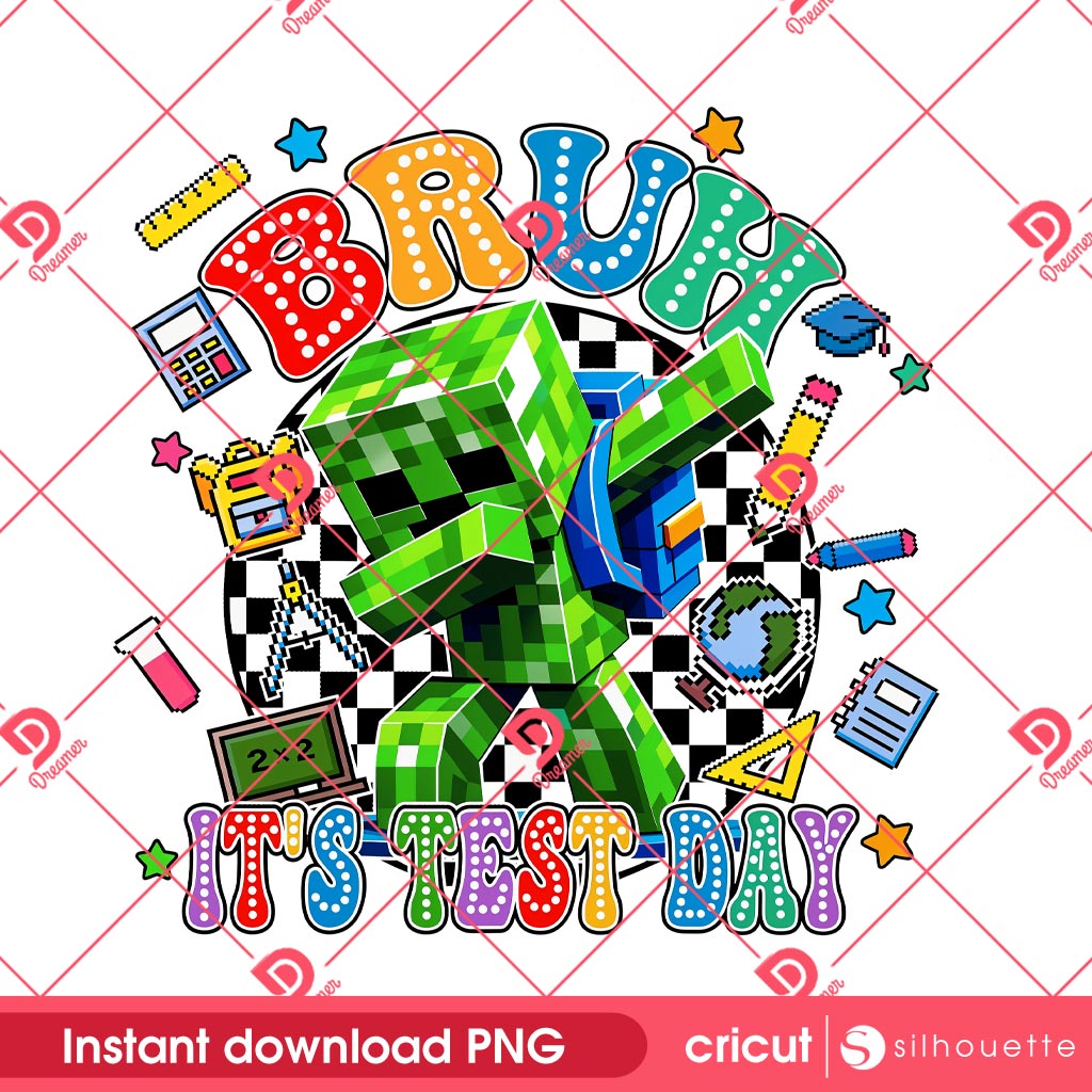 Bruh Its Test Day PNG Design, Dabbing Creeper Checkered PNG