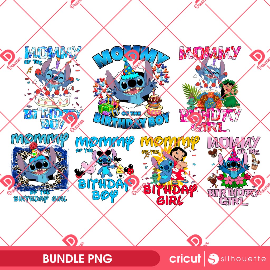 Bundle Mama Stitch And Lilo PNG, Mom Birthday Stitch PNG Bundle