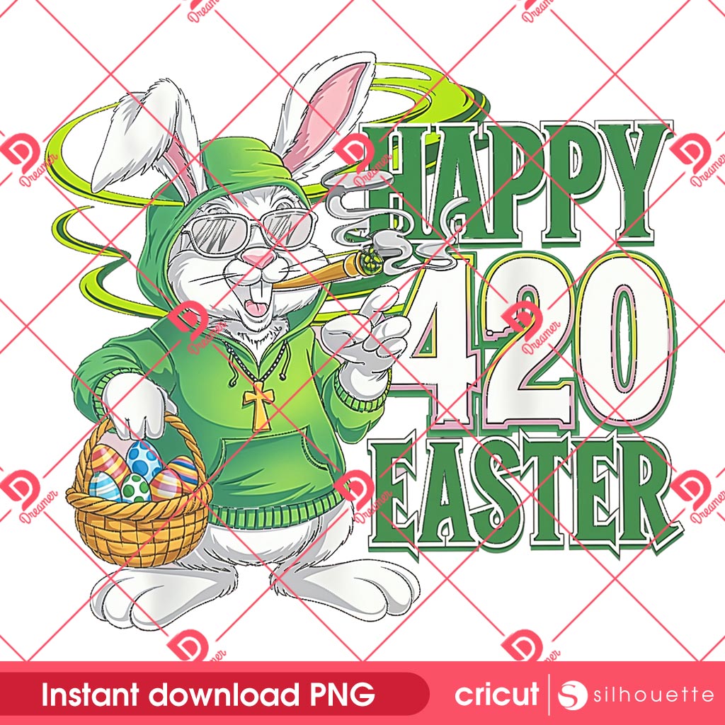 Bunny Smoking Weed PNG, Happy 420 Easter Cannabis PNG, Funny Bunny Cannabis Weed 420 PNG