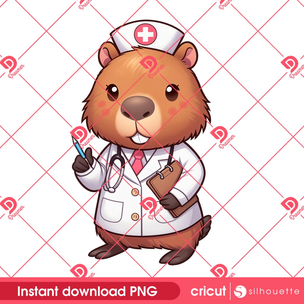 Capybara Nurse PNG, Cartoon Character Nurse PNG, Capybara In Hostpital PNG