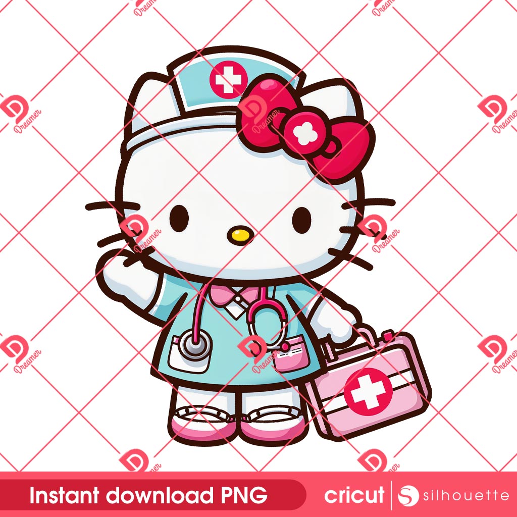 Cartoon Hello Kitty Nurse PNG, Hello Kitty In Hospital PNG, Cute Nurse Kitty PNG