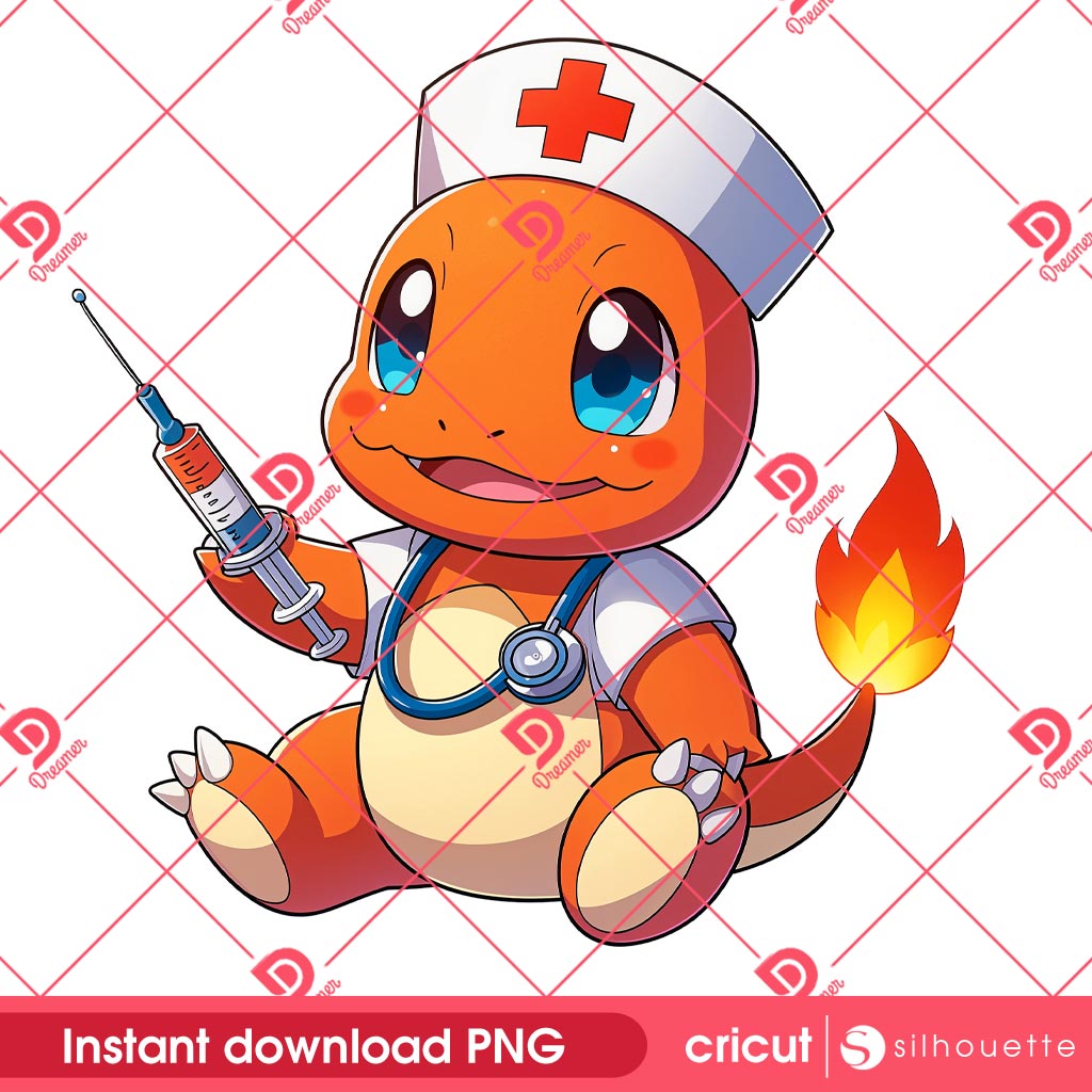 Charmander Nurse PNG, Pokemon Charmander In Hospital PNG, Hitokage Pokemon Nurse PNG