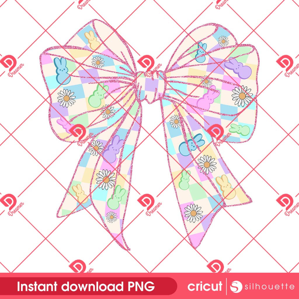 Checkerboard Pastel Bow Easter PNG, Happy Easter Day Coquette Bow PNG