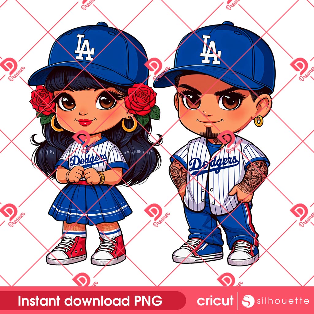 Chicano LA Dodgers PNG, Cute Boy And Girl Baseball Dodgers PNG