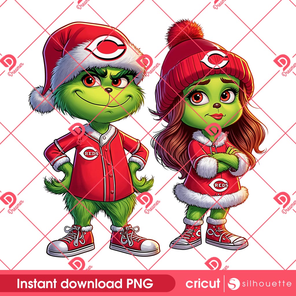 Couple Grinch Cincinnati Reds PNG, Couple Grinchmas MLB Baseball Sport PNG