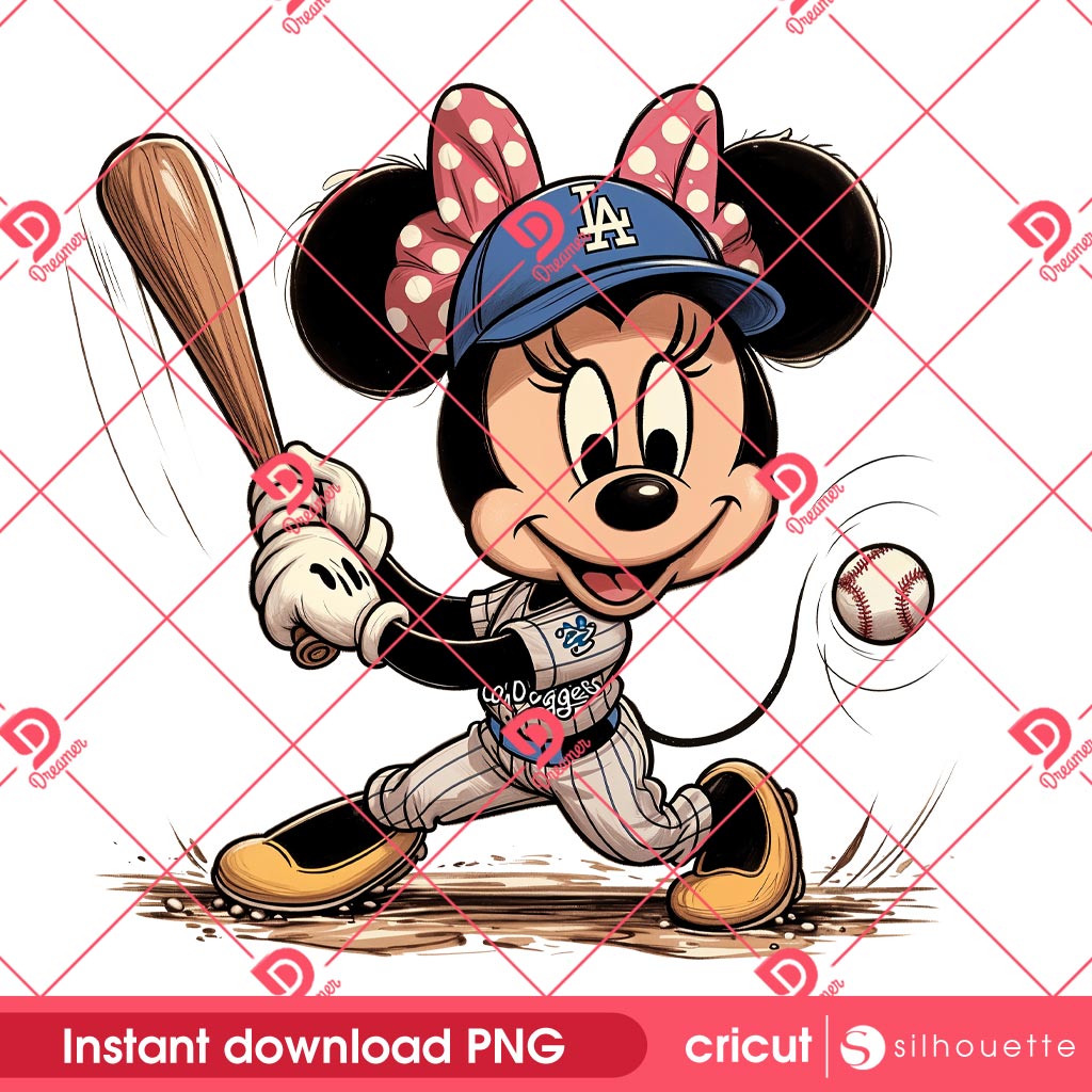 Cute Minnie Mouse Dodgers Player PNG, Disney Mouse Friends Baseball PNG