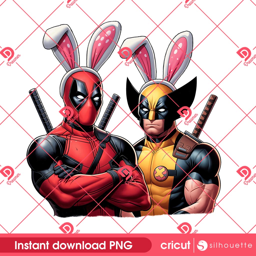 Deadpool And Wolverine Bunny Easter PNG, Happy Easter Day Superhero Movie PNG