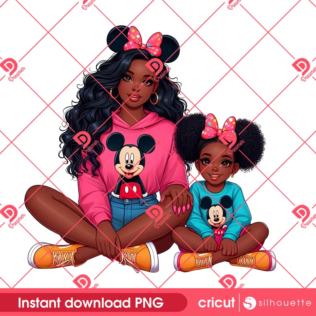 Disney Black Mom And Daughter PNG, Happy Mothers Day PNG