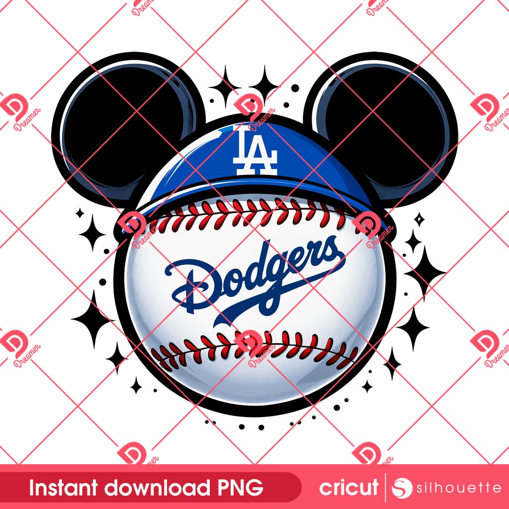 Disney LA Dodgers PNG, Baseball Dodgers Disney Mouse Head PNG, MLB Los Angeles Baseball Cartoon PNG