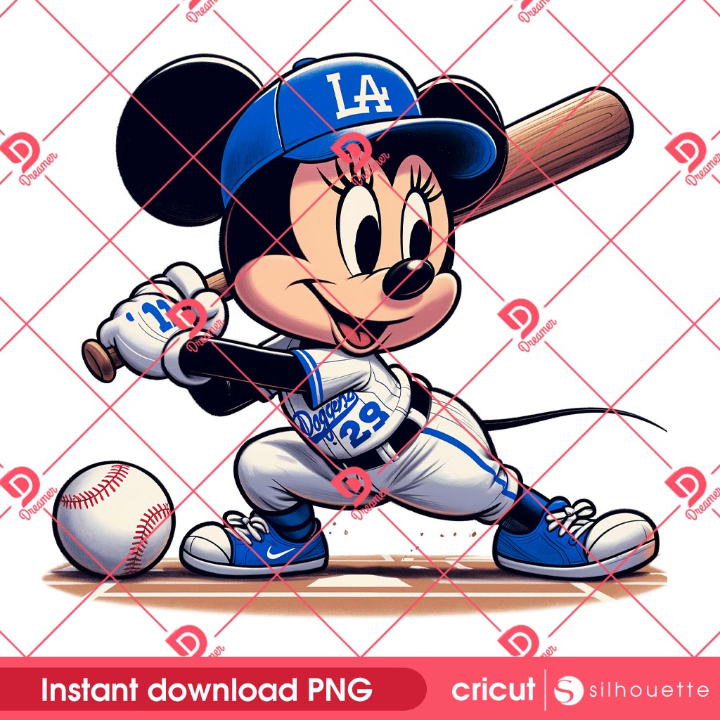Disney Mickey LA Dodgers Player PNG, Cute Mouse Friends Dodgers Baseball PNG