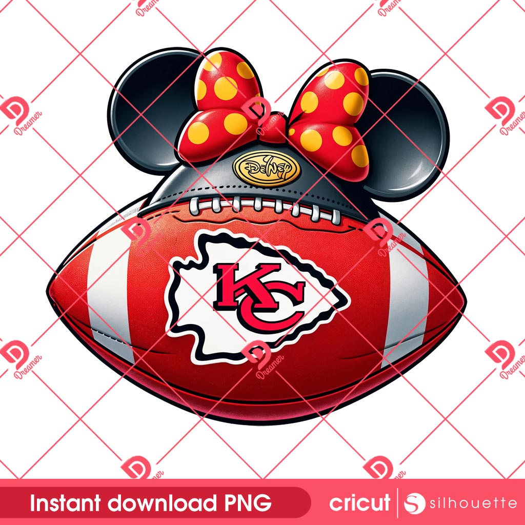 Disney Minnie Kansas City Chiefs Football PNG, NFL Minnie Mouse Head PNG