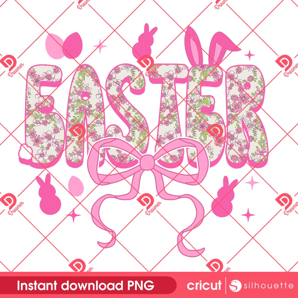 Easter Coquette Bow Sublimation PNG Design, Pink Coquette Easter Bunny PNG
