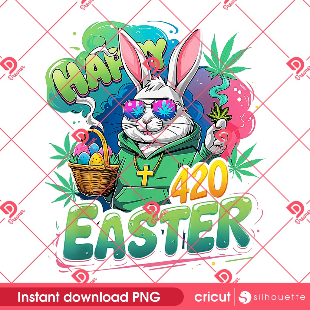 Happy 420 Cannabis Easter PNG, Funny Bunny Smoke Weed 420