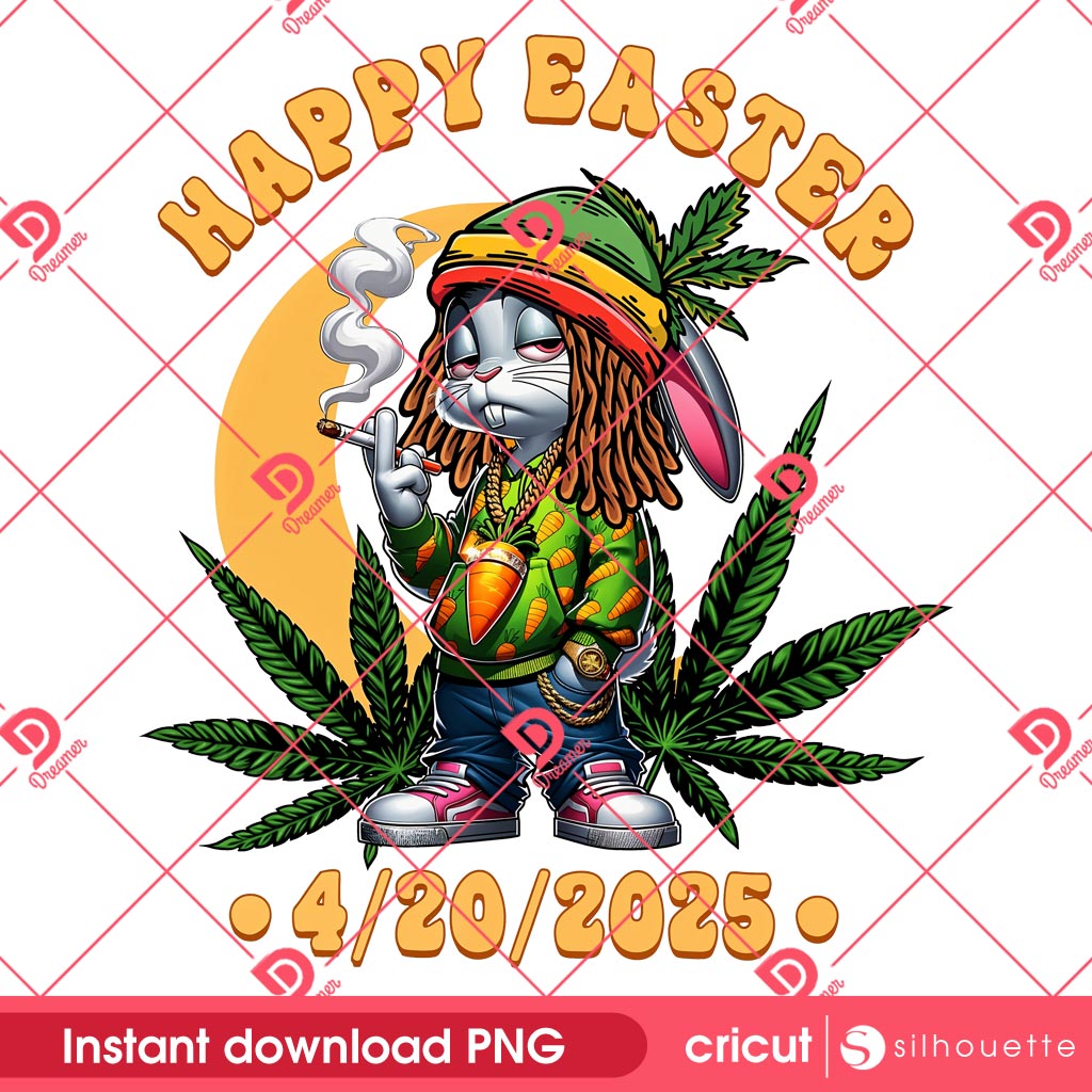 Happy 420 Easter Day PNG, Bunny Smoking Weed Marijuana Funny 420 PNG
