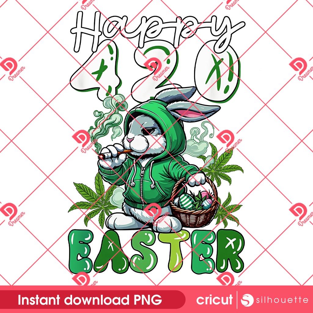 Happy 420 Easter Funny Smoking Easter Bunny PNG, Rabbit Cannabis 420 Day PNG
