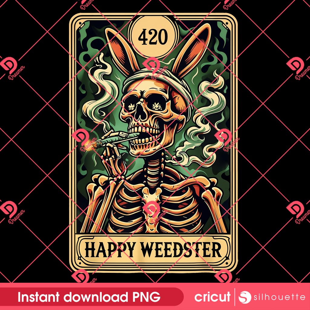 Happy Weedster 420 Easter PNG, Tarot Card Skeleton Smoking Weed PNG