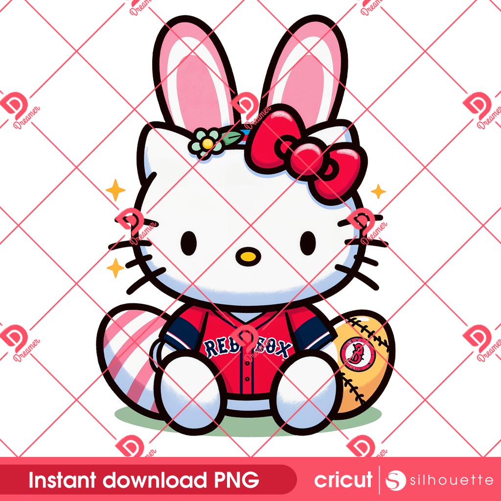 Hello Kitty Boston Red Sox Bunny Easter PNG, Easter 2025 MLB Boston Red Sox Baseball Hello Kitty PNG