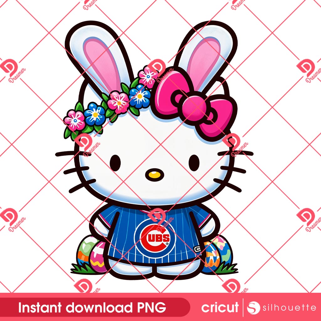 Hello Kitty Bunny Easter Chicago Cubs PNG, Hello Kitty MLB Baseball Chicago Cubs PNG