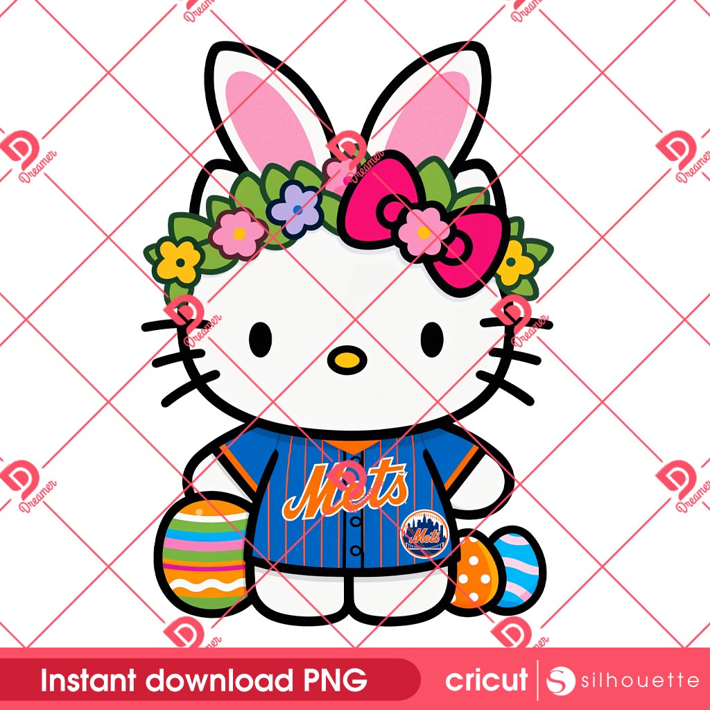 Hello Kitty Bunny Easter NY Mets PNG, Hello Kitty MLB Baseball New York Mets PNG