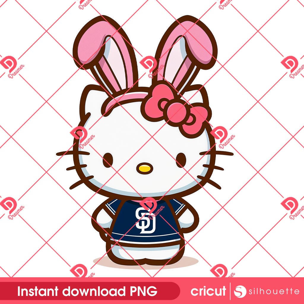 Hello Kitty Bunny Easter SD Padres PNG, Hello Kitty MLB Baseball San Diego Padres PNG