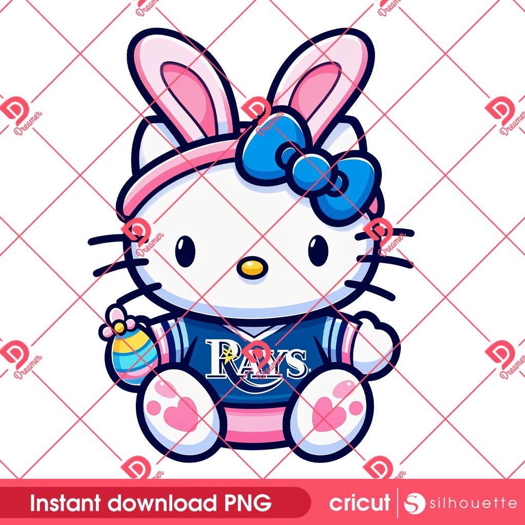Hello Kitty Bunny Easter Tampa Bay Rays PNG, Hello Kitty MLB Baseball TB Rays PNG