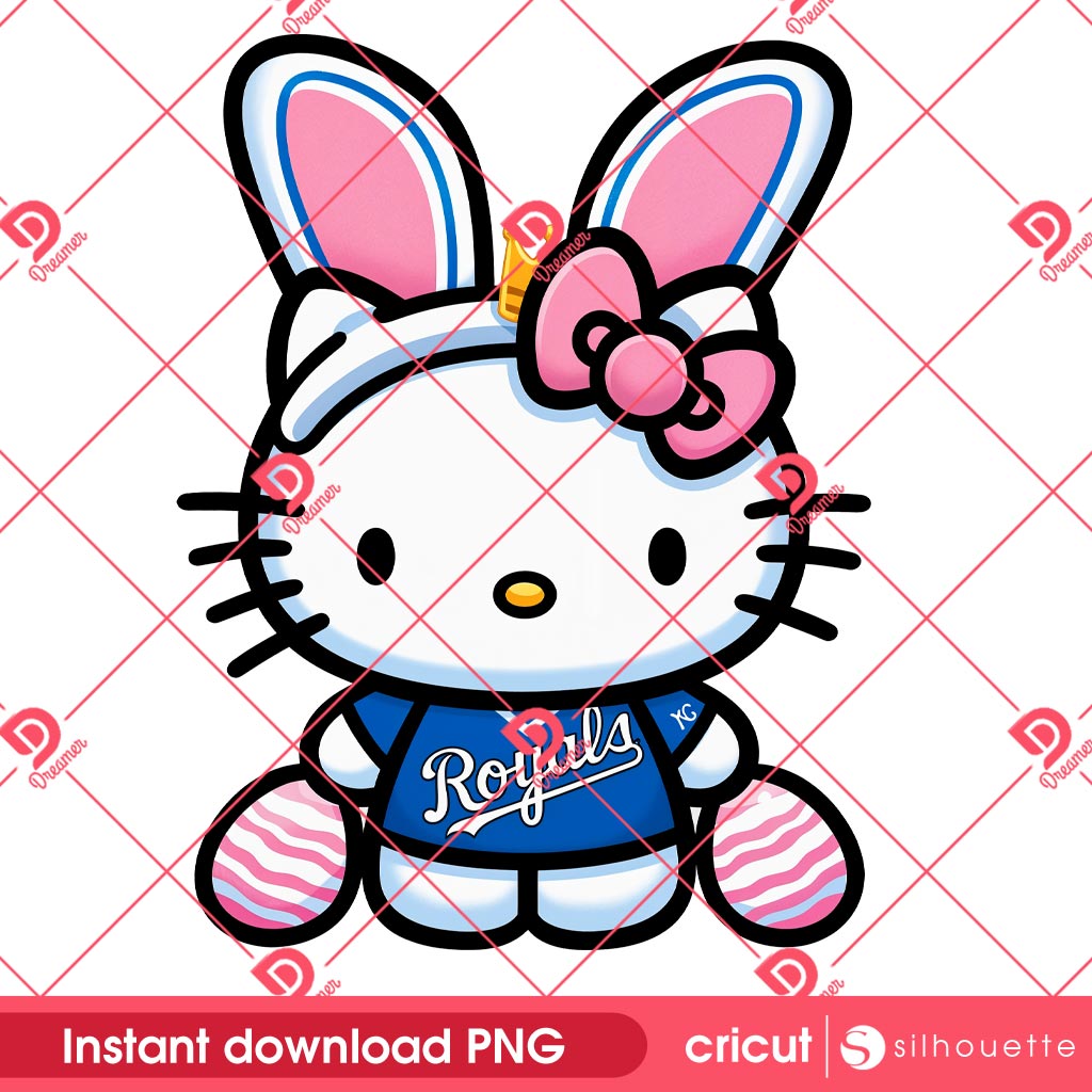 Hello Kitty Kansas City Royals Bunny Easter PNG, Easter 2025 MLB KC Royals Baseball Hello Kitty PNG