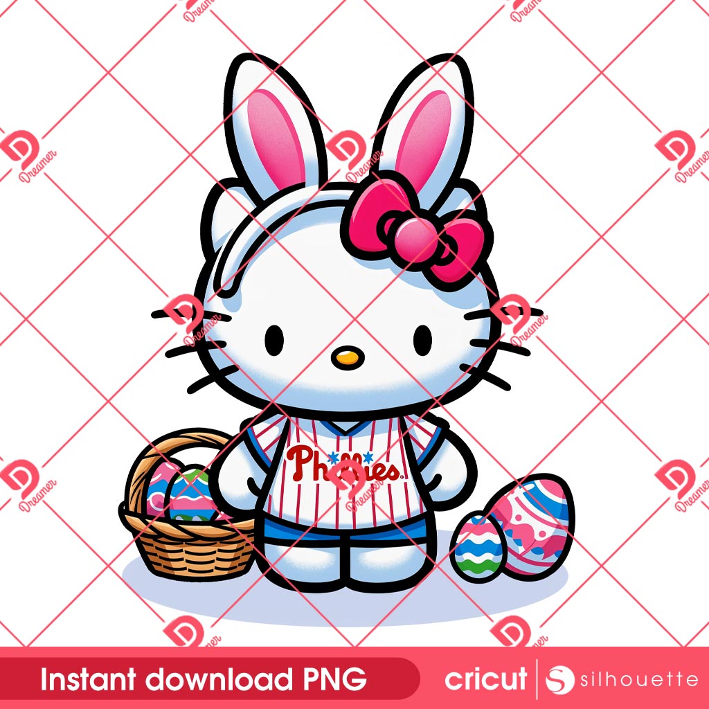 Hello Kitty Phillies Baseball Bunny Easter PNG, Easter 2025 MLB Philadelphia Phillies Hello Kitty PNG