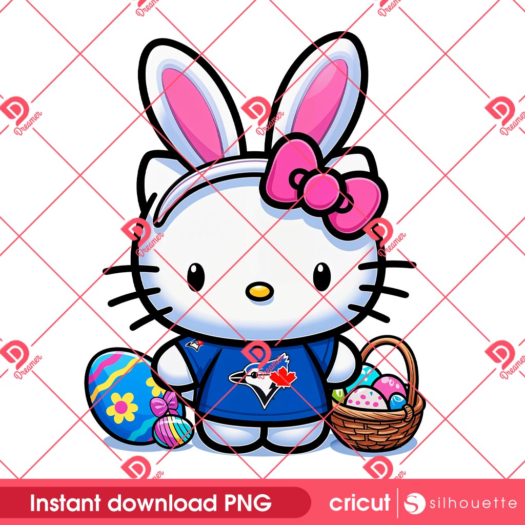 Hello Kitty Toronto Blue Jays Bunny Easter PNG, Easter 2025 MLB Blue Jays Baseball Hello Kitty PNG