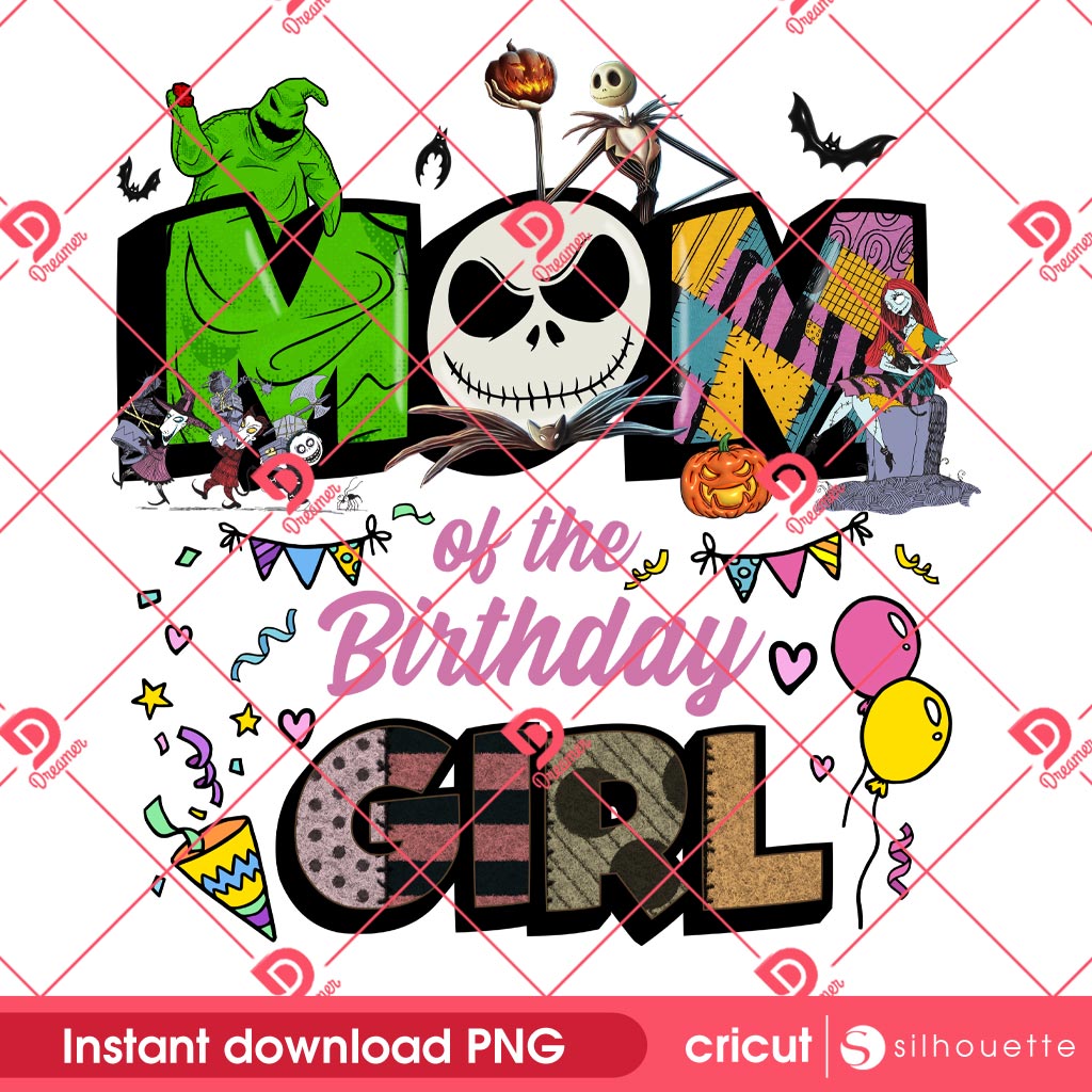Jack Skellington Mom Birthday Girl PNG, Nightmare Before Christmas Cartoon Mama Birthday PNG