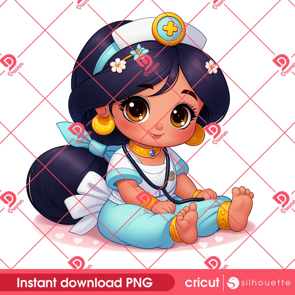 Jasmine Princess Nurse PNG, Disney Princess Nurse Cute Jasmine PNG