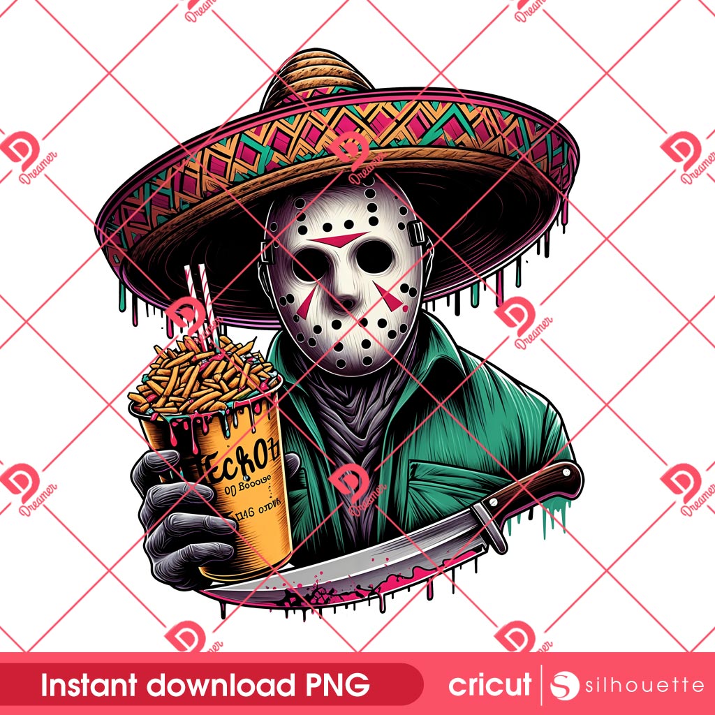 Jason Voorhees Cinco De Mayo PNG, Horror Character Cinco De Mayo PNG, Mexican Horror Killer PNG