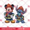 Mickey And Stitch Wearing Firefighter PNG, Disney Characters Firefighter PNG Design