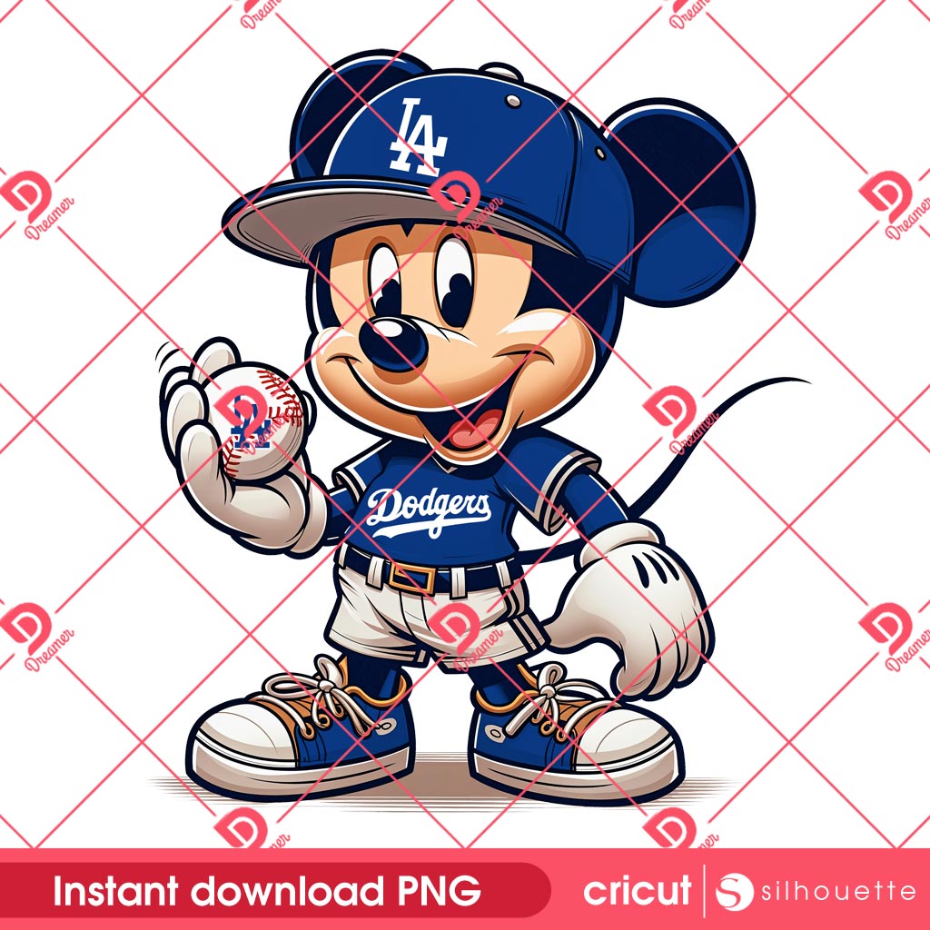 Mickey Dodgers Baseball Player PNG, Disney Mouse MLB Sport PNG, Los Angeles Dodgers Mickey Mouse PNG