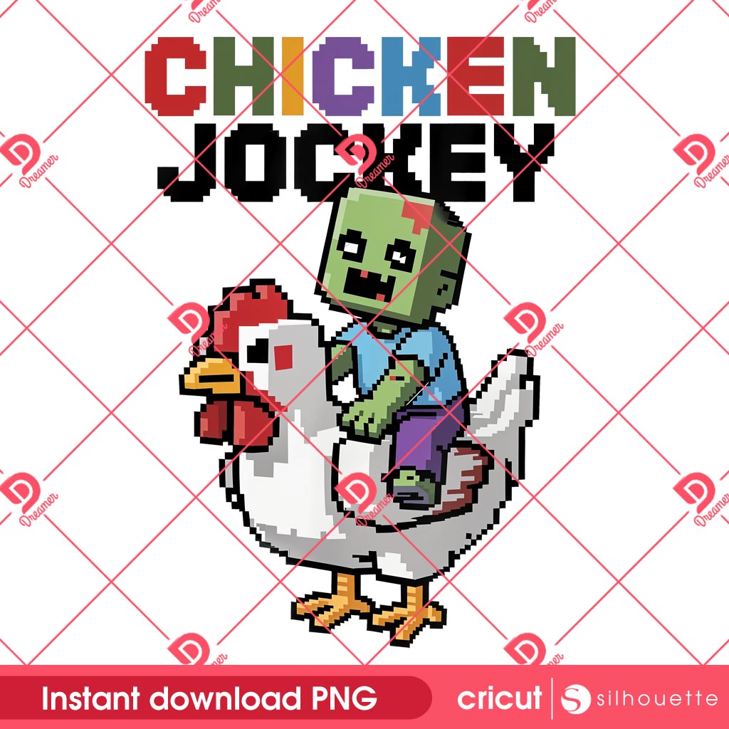 Mine Craft Chicken Jockey Zombie Design PNG, MineCraft Pixel Art Zombie PNG Design