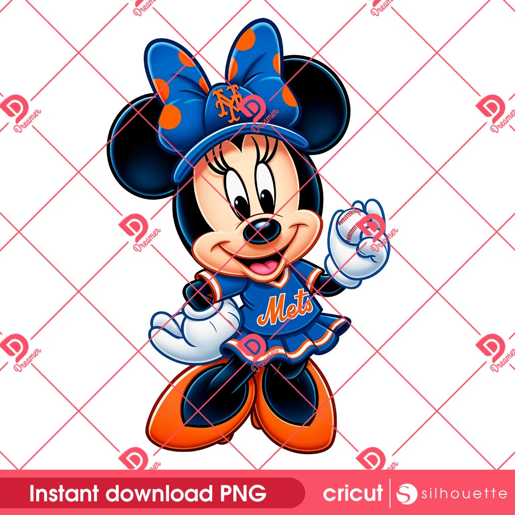 Minnie Mouse NY Mets PNG, Disney Minnie New York Mets Baseball PNG