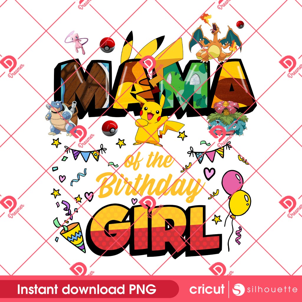 Pokemon Mama Birthday Girl PNG, Pikachu Mom Of The Birthday Girl PNG